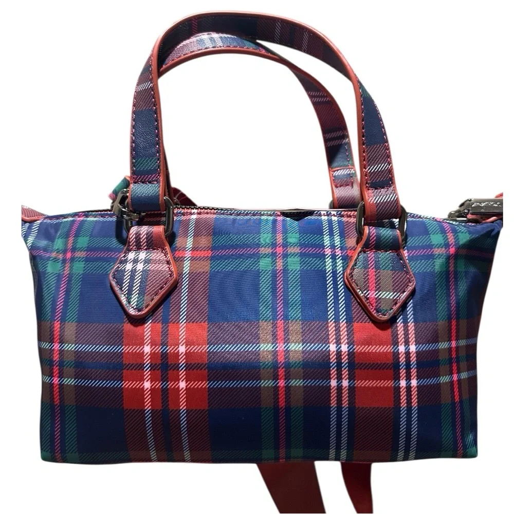 Betsey Johnson Red and Blue Plaid Nylon Crossbody NWT - Picture 4 of 7